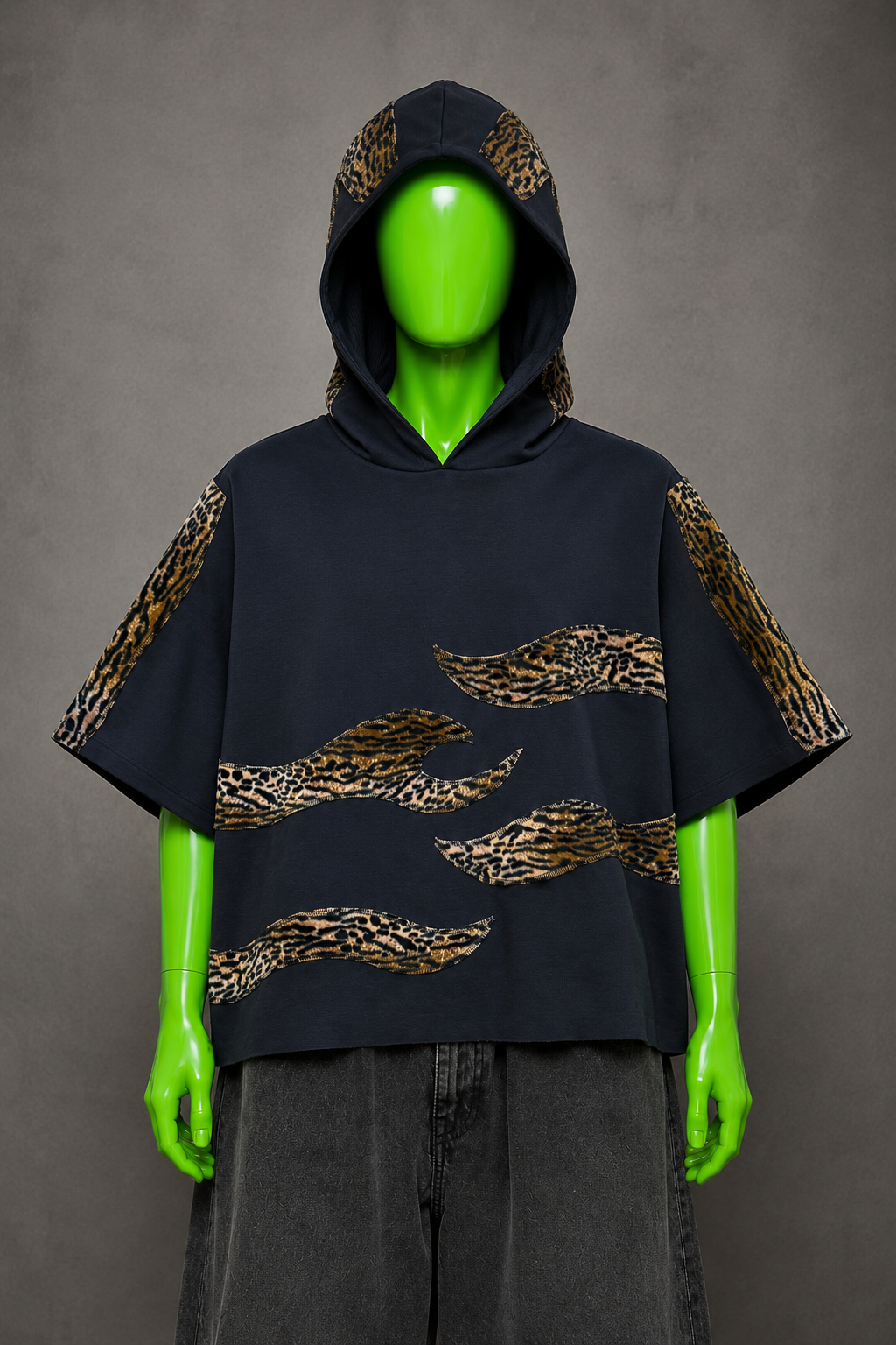 Leopard Stripe Gothic Cross Upcycled Hoodie – Reworked Streetwear | One of One