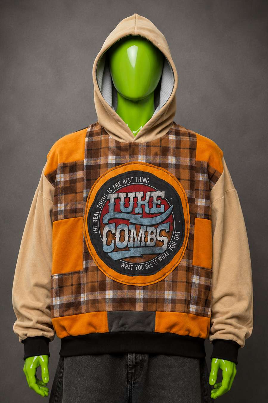 Luke Combs Oversized Patchwork Hoodie – Country Grunge | Streetwear | Unisex