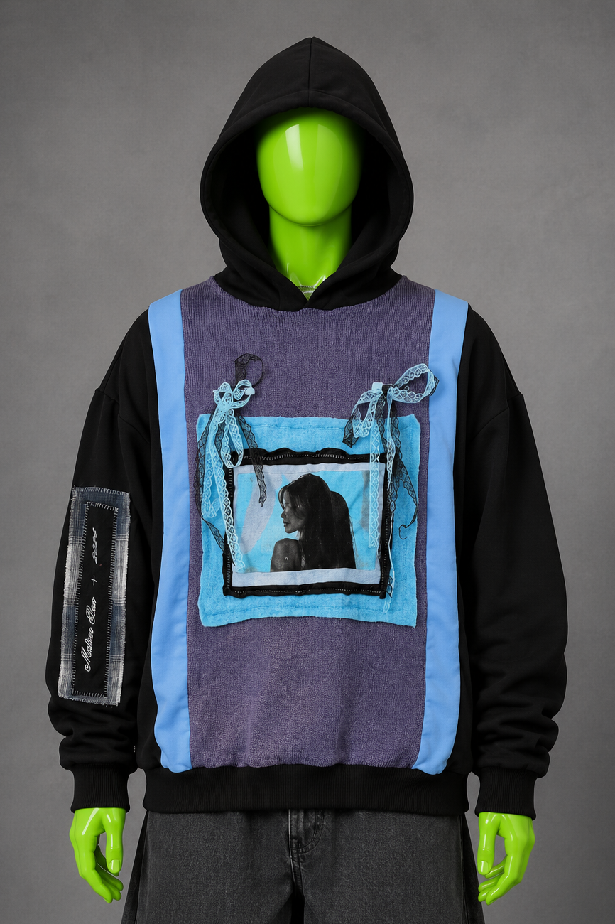 Madison Beer Reworked Patchwork Hoodie – Y2K Upcycled Streetwear 2000s Aesthetic