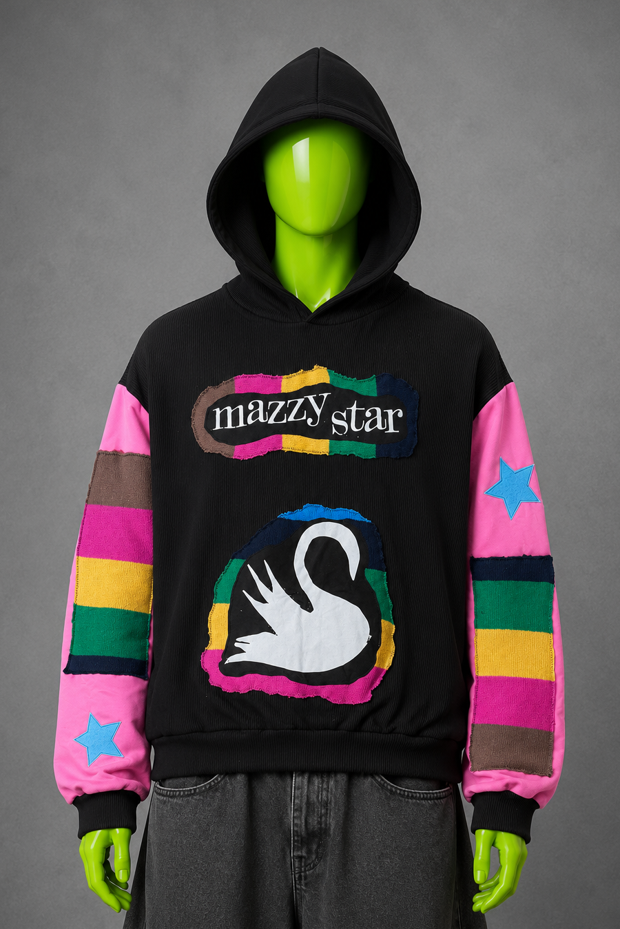 Mazzy Star Oversized Patchwork Hoodie – Vintage Tee Streetwear | 90s Grunge