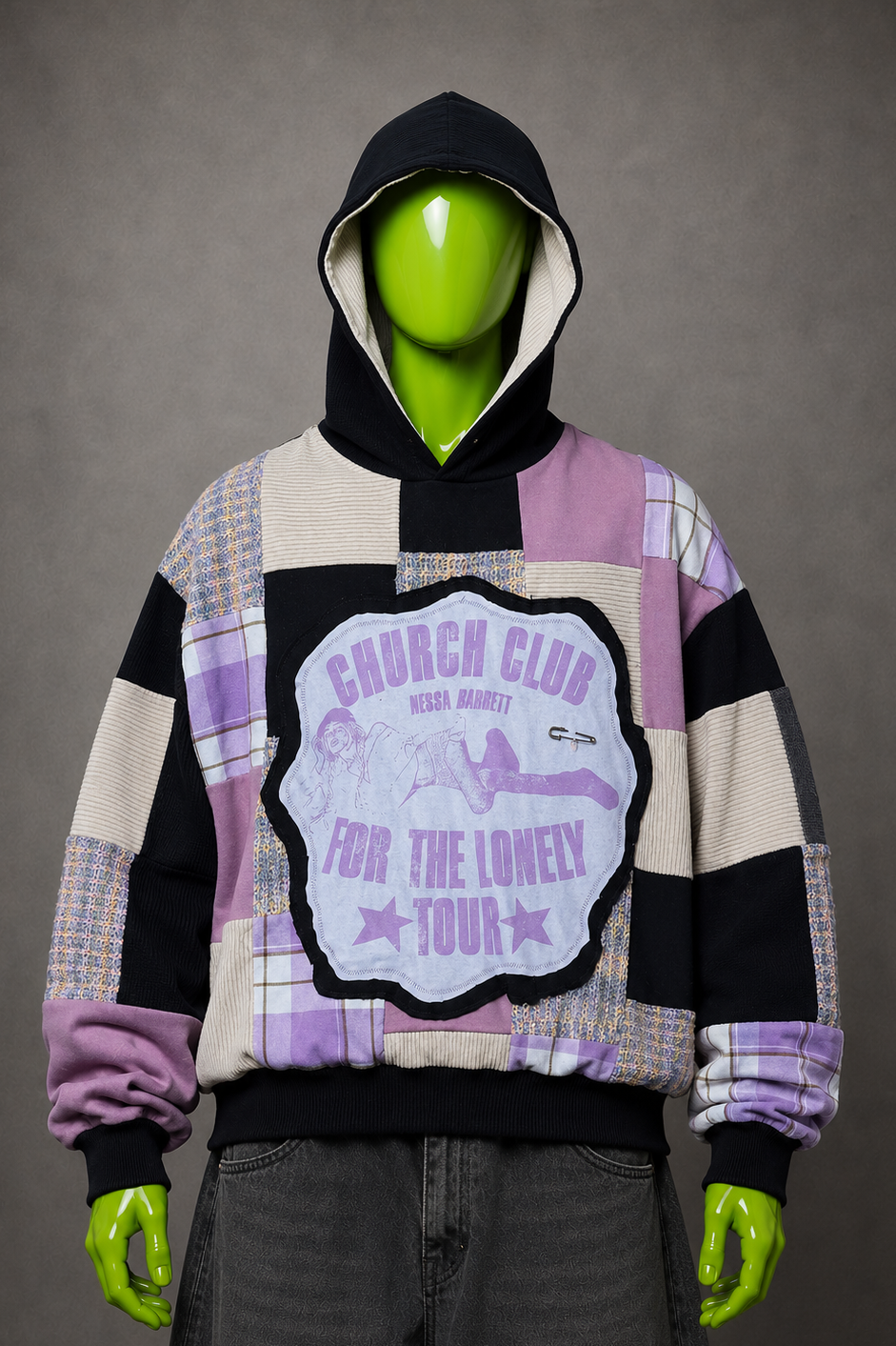 Nessa Barrett Upcycled Patchwork Hoodie – Indie Streetwear | Y2K Aesthetic