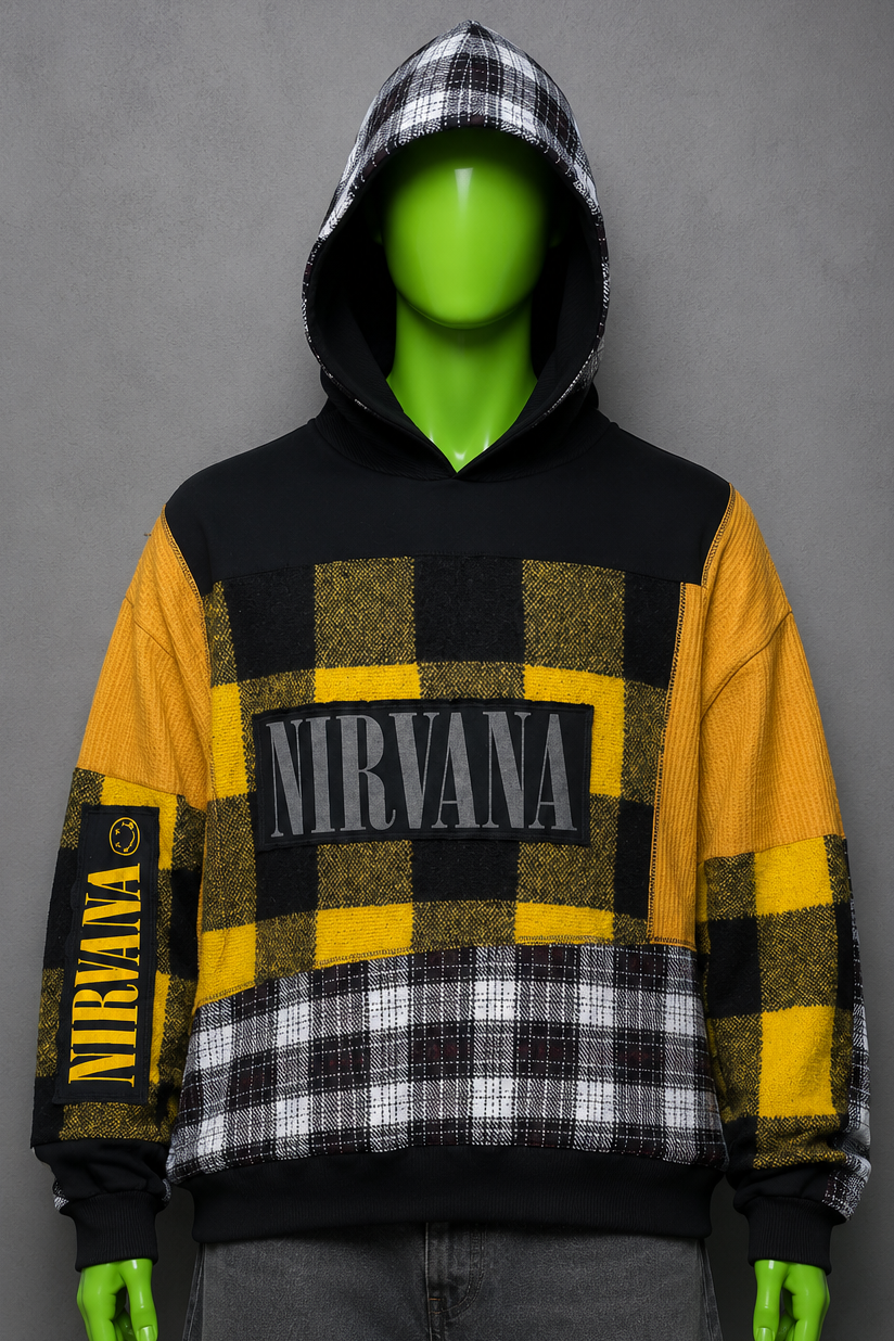 Nirvana Oversized Grunge Patchwork Hoodie – 90s Streetwear | Vintage Aesthetic
