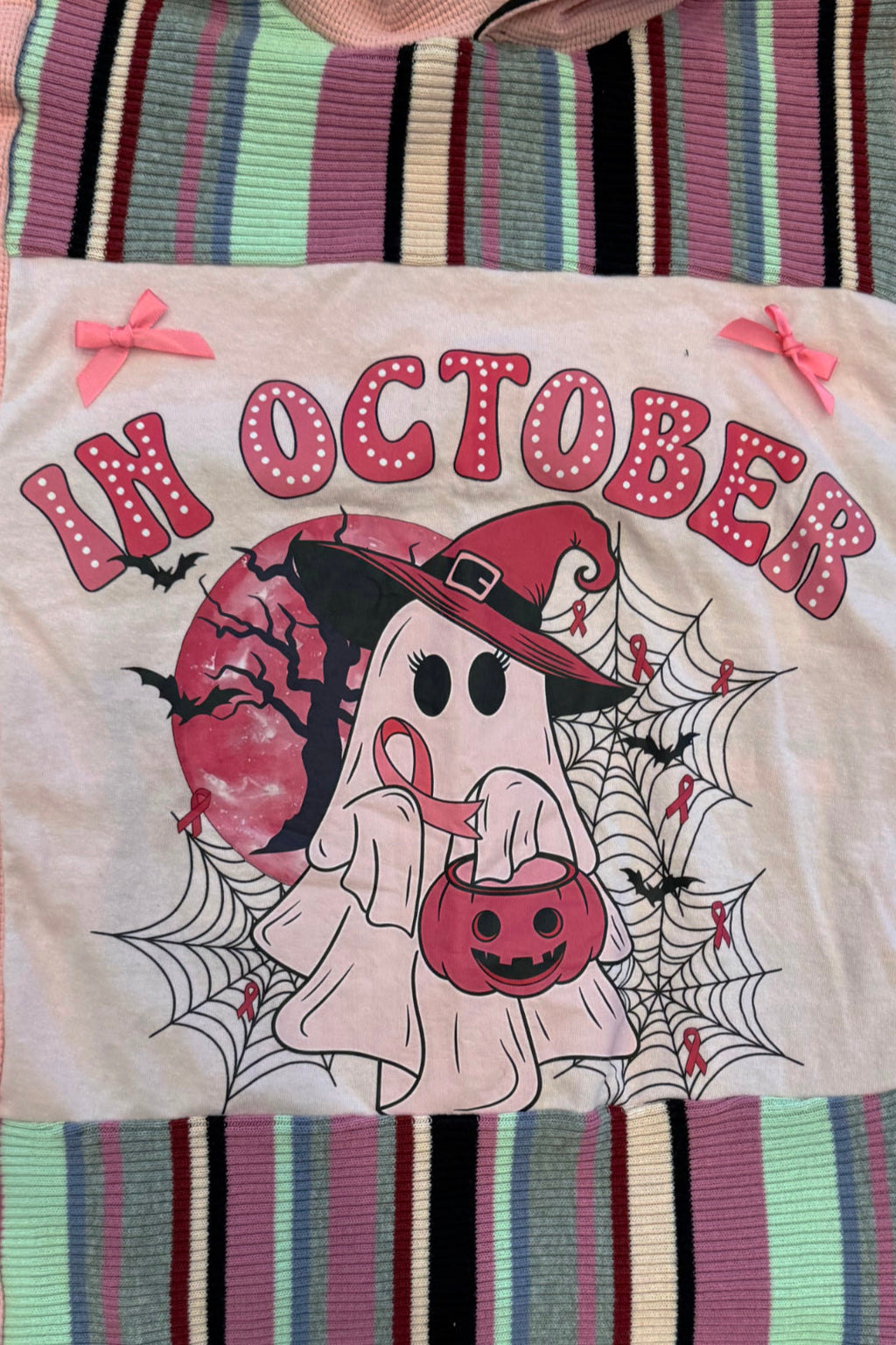 October We Wear Pink Cancer Awareness Handmade Custom Reworked Hoodie | XL | 1 of 1 Streetwear | Cut & Sew