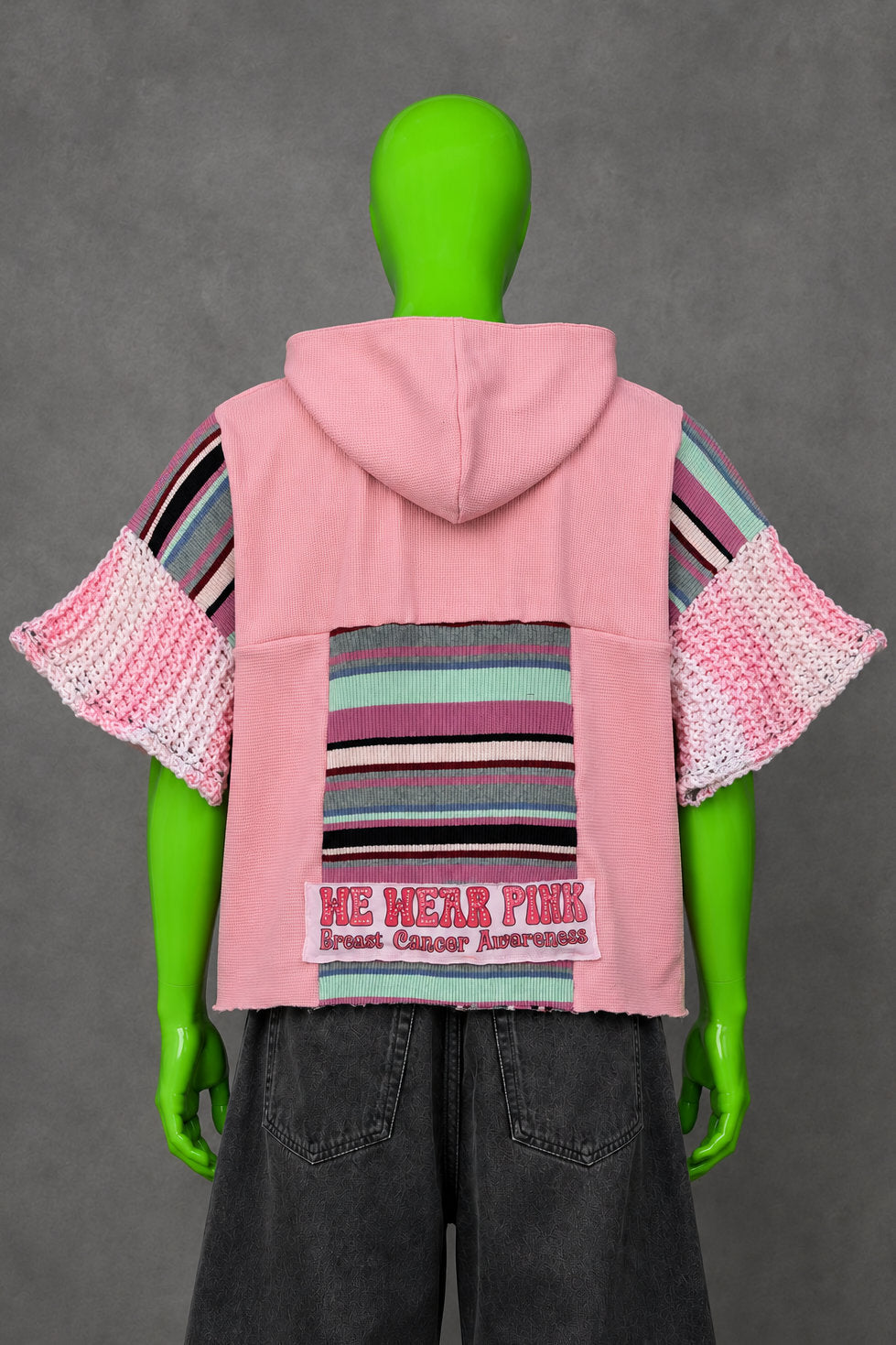 October We Wear Pink Cancer Awareness Handmade Custom Reworked Hoodie | XL | 1 of 1 Streetwear | Cut & Sew