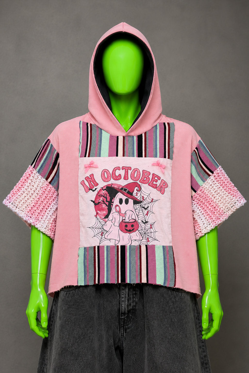 October We Wear Pink Cancer Awareness Handmade Custom Reworked Hoodie | XL | 1 of 1 Streetwear | Cut & Sew