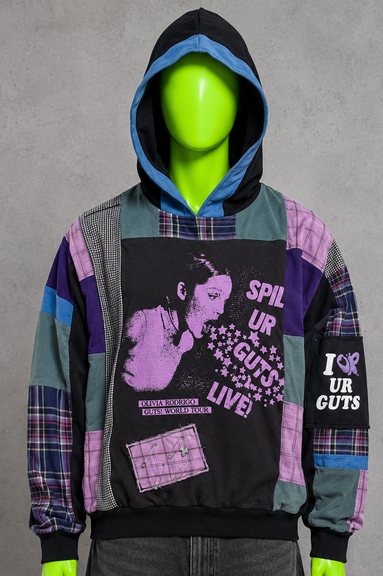 Olivia Rodrigo Oversized Patchwork Hoodie – Y2K Vintage Streetwear | Unisex