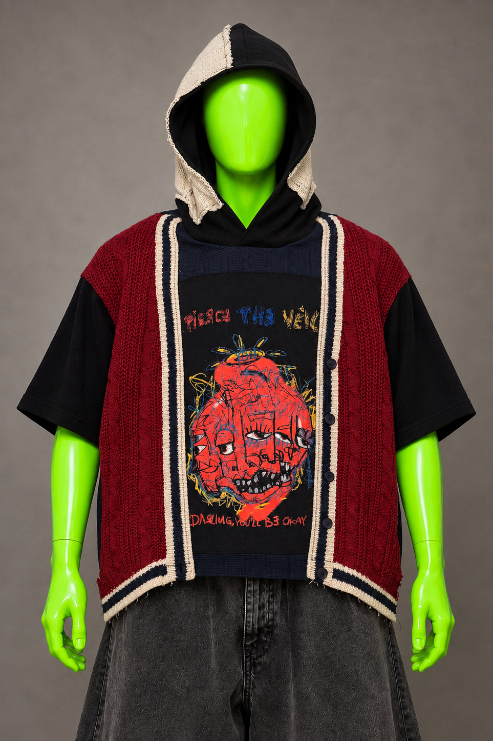 Pierce The Veil Distressed Preppy Sweater Handmade Custom Reworked Hoodie | XL | 1 of 1 Streetwear | Cut & Sew
