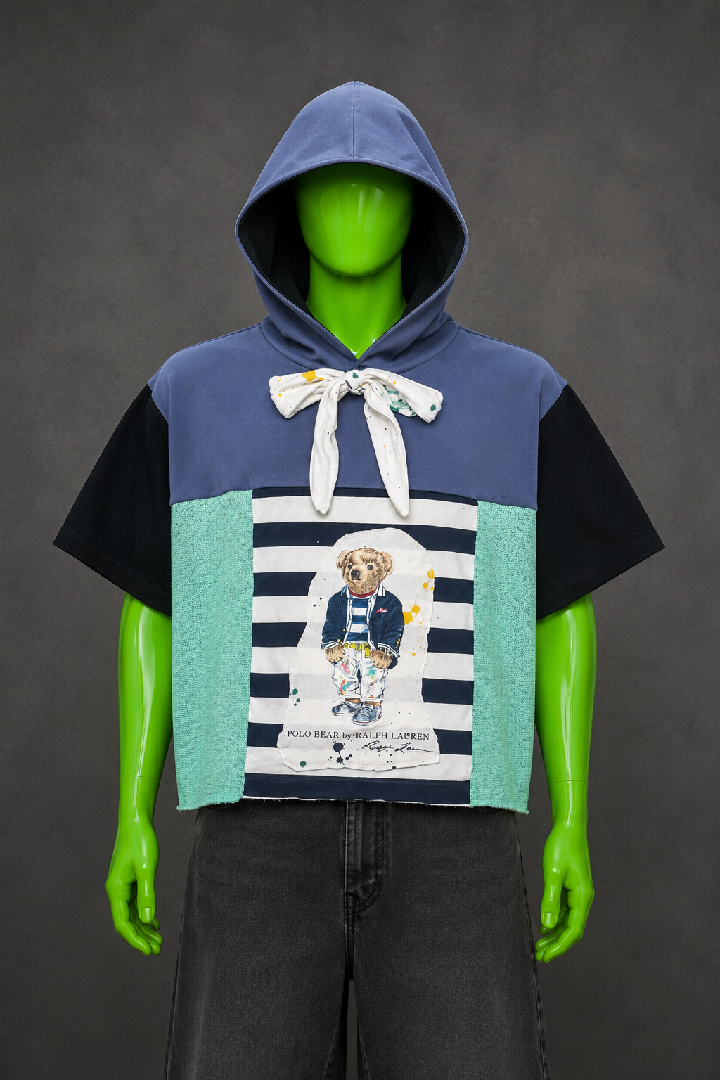 Polo Bear Ralph Lauren Upcycled Hoodie – Preppy Streetwear | Sailor Bow | 1of1