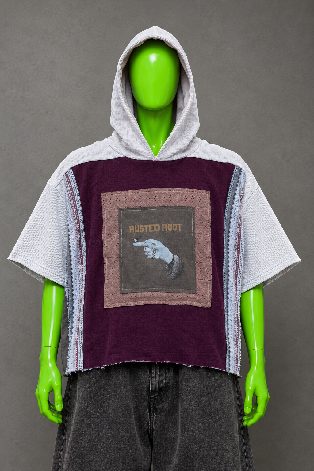 Rusted Root Patchwork Hoodie – Hippie Aesthetic | Streetwear Fit Upcycle Unisex