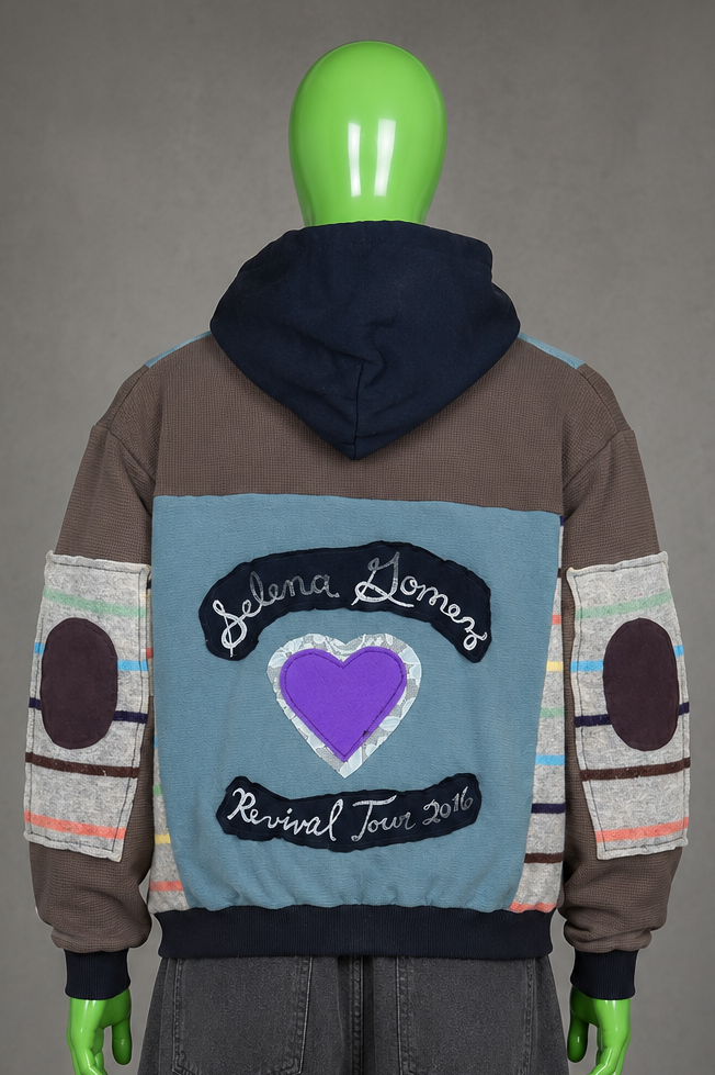 Selena Gomez Patchwork Hoodie – Indie Folk Aesthetic | Streetwear Fit | Unisex