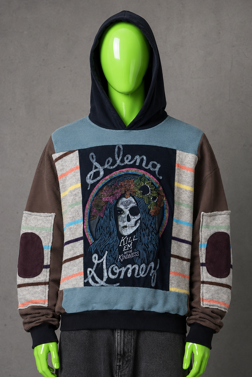Selena Gomez Patchwork Hoodie – Indie Folk Aesthetic | Streetwear Fit | Unisex