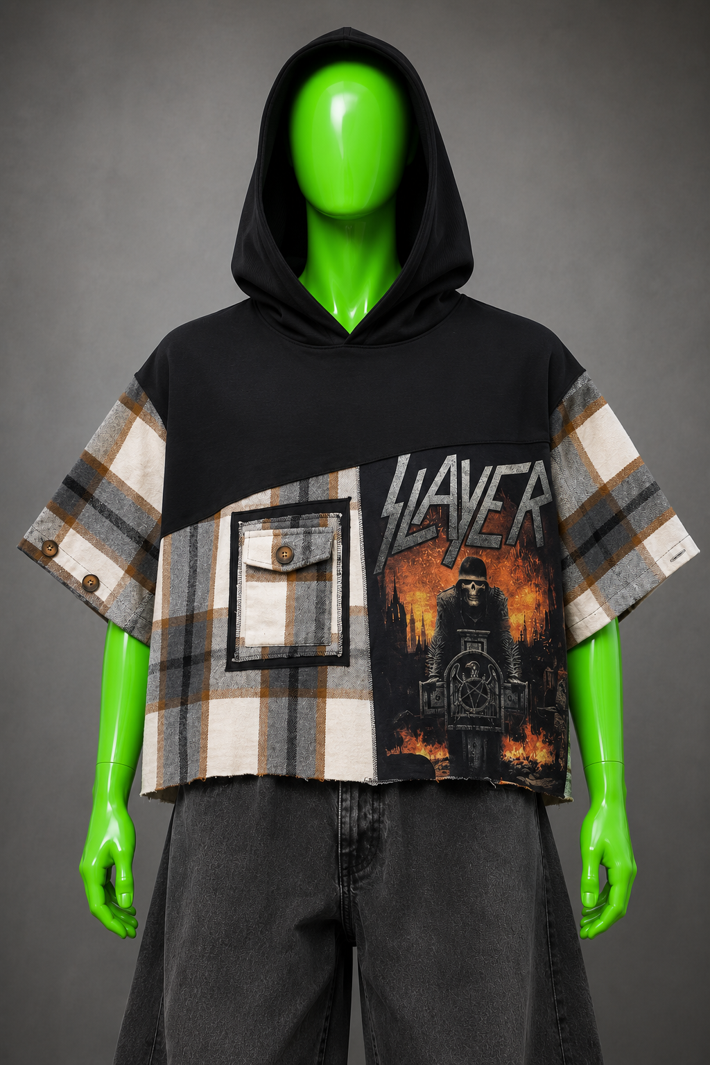 Slayer Asymmetrical Distressed Upcycled Hoodie – Metal Streetwear | Y2K Alt
