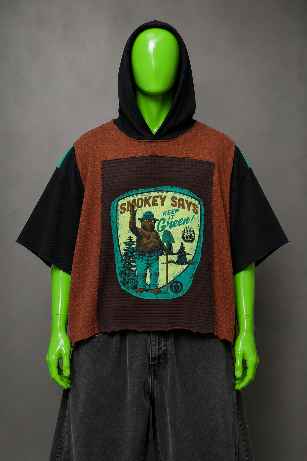 Smokey The Bear Upcycled Hoodie – Nostalgia Streetwear | Vintage Inspired | 1of1