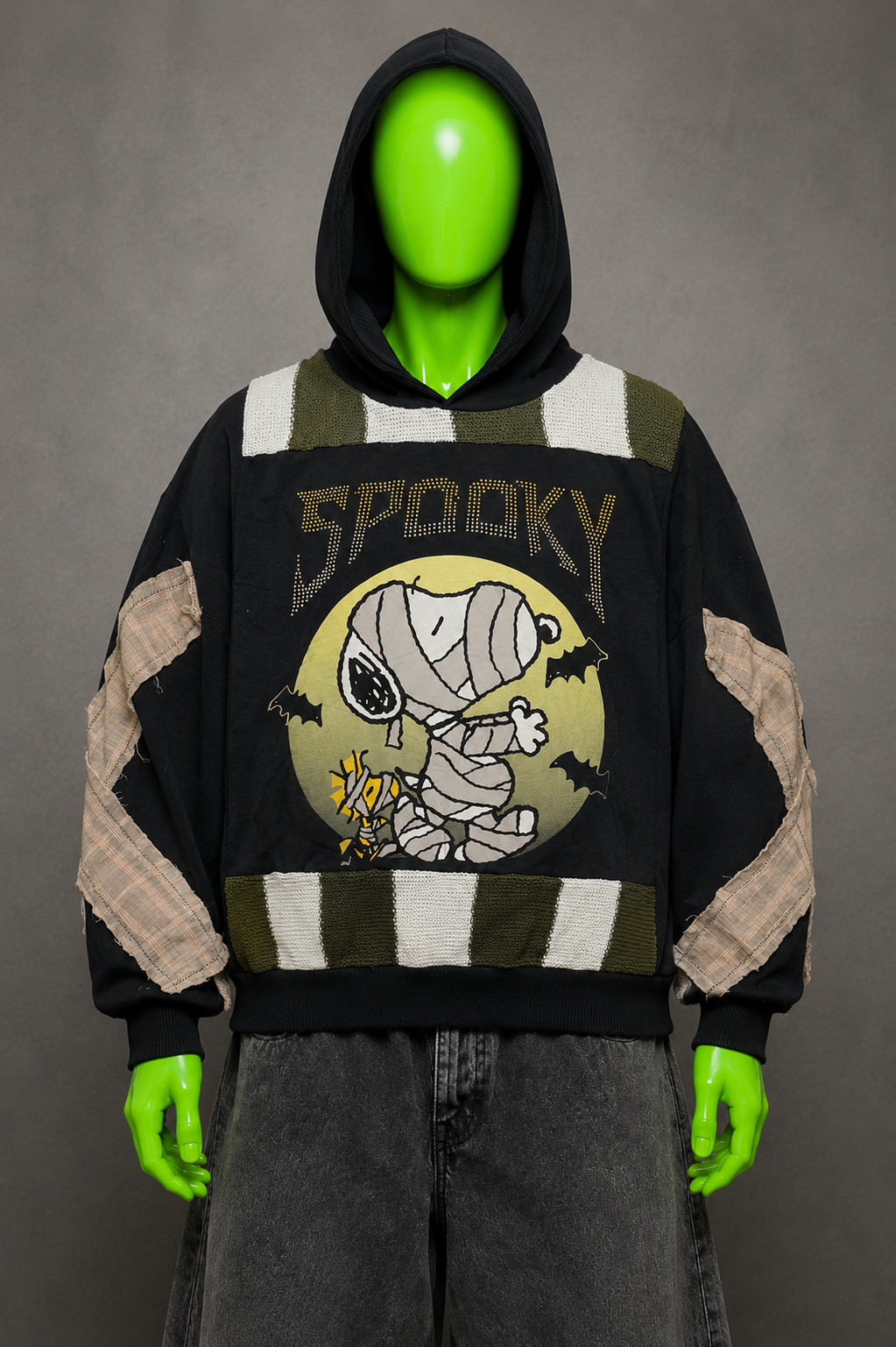 Spooky Snoopy Oversized Patchwork Hoodie – KidCore Streetwear | Y2K Aesthetic