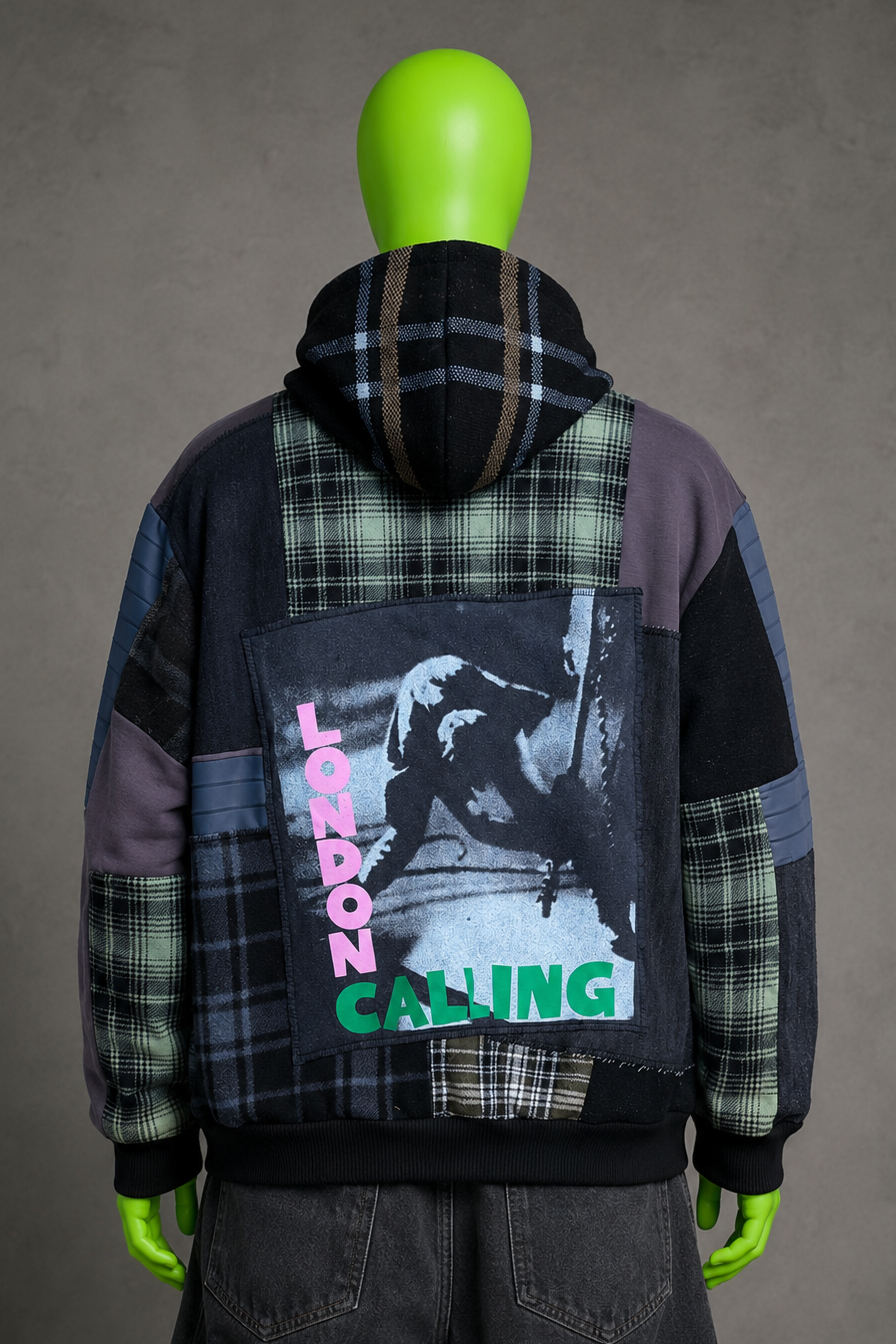 The Clash Upcycled Oversized Patchwork Hoodie – Punk Grunge | Unisex Streetwear