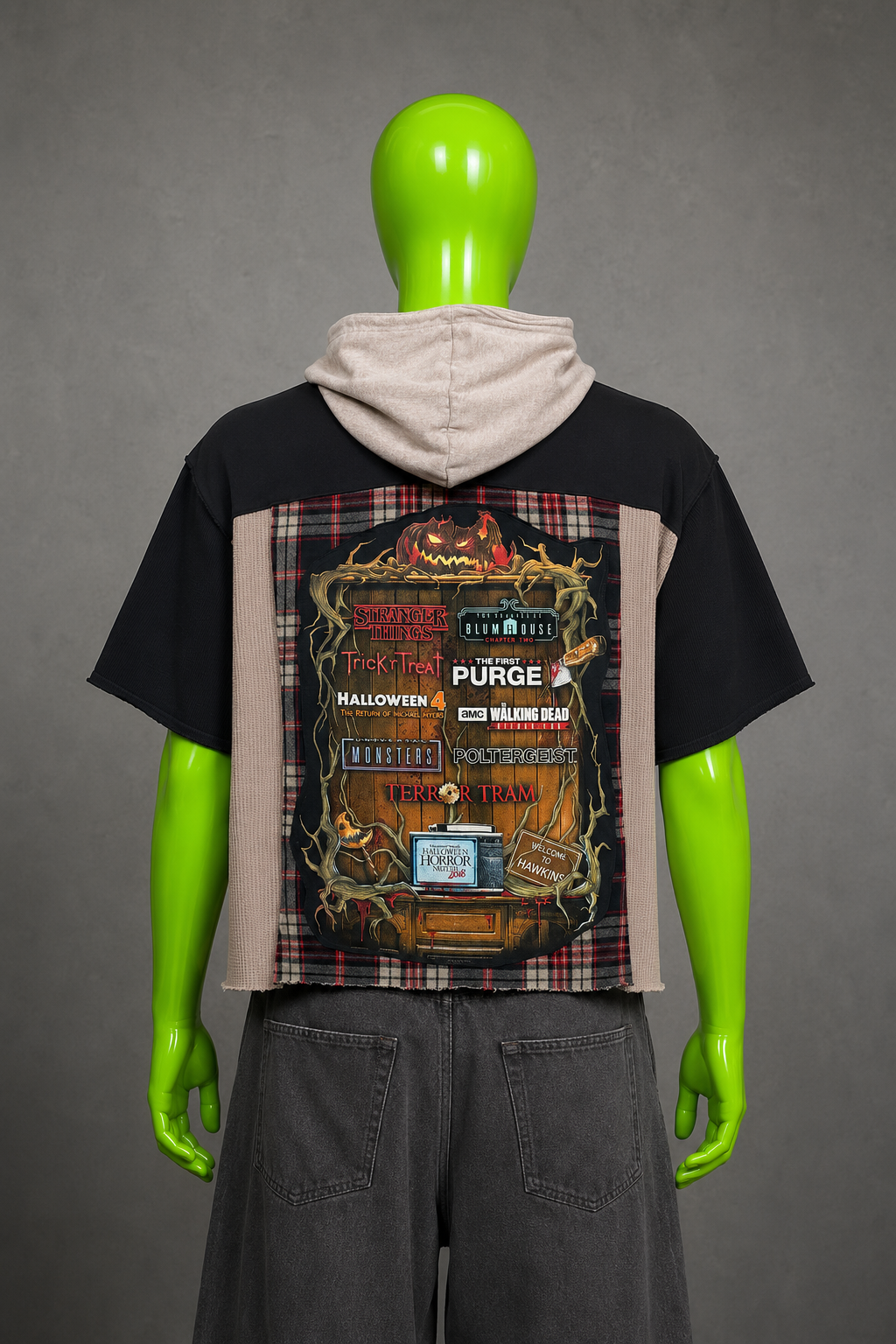 True Fear Horror Nights Reworked Patchwork Hoodie – Halloween Streetwear | Y2K