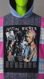 Justin Bieber Plaid Patchwork Hoodie – 2000s Streetwear | Retro Y2K | Unisex