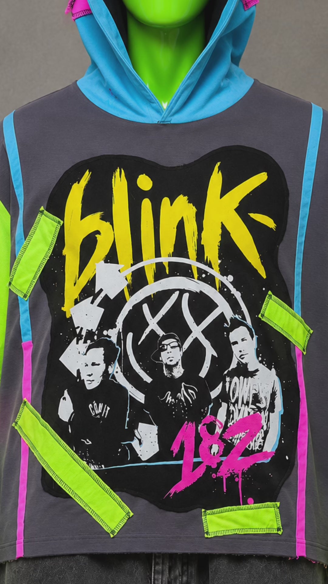 Blink 182 Reworked Hoodie – Neon Patchwork Streetwear | Y2K Grunge | One of One