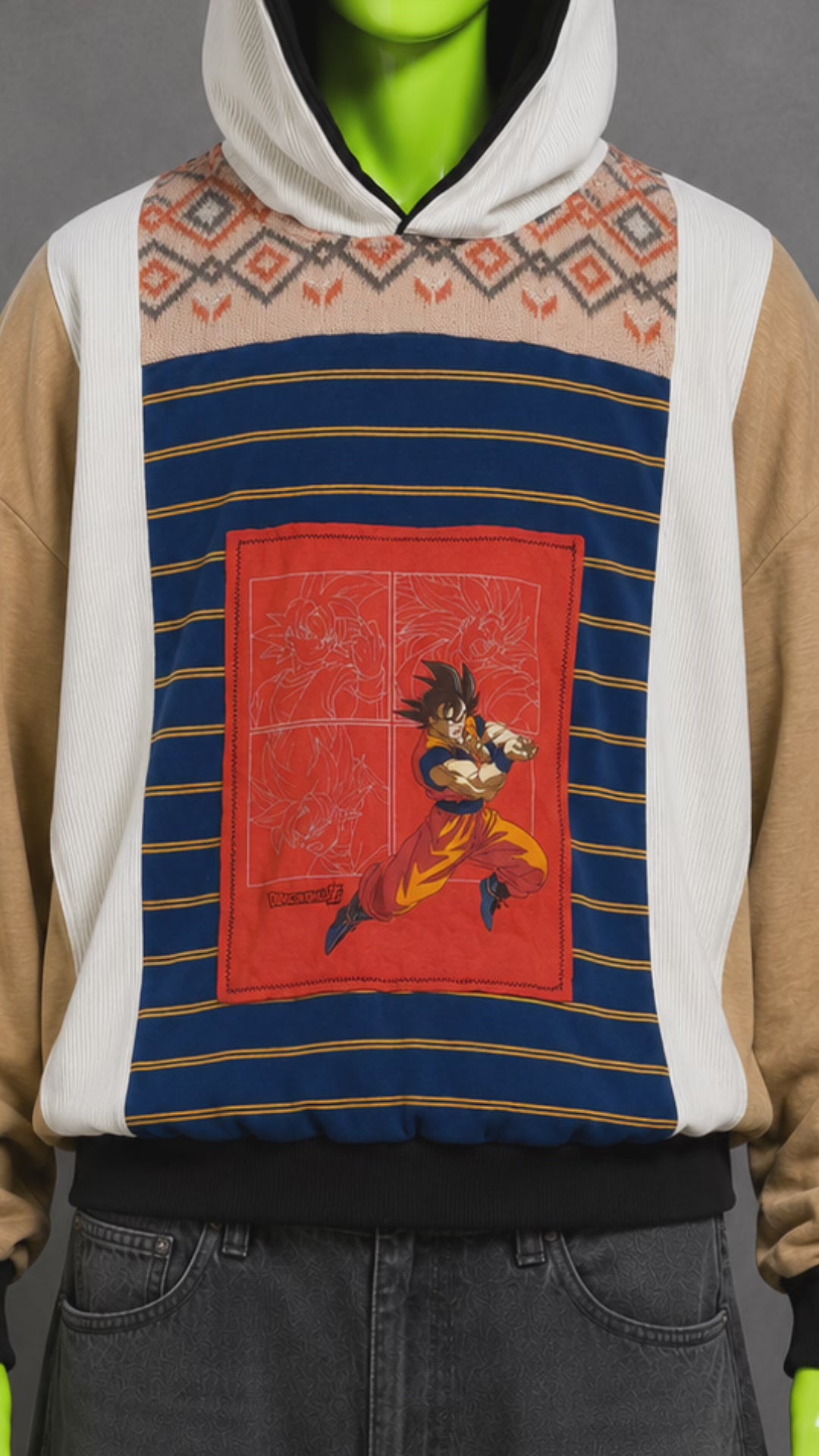 Dragon Ball Oversized Upcycled Hoodie – Cartoon Anime Streetwear | Y2K Grunge