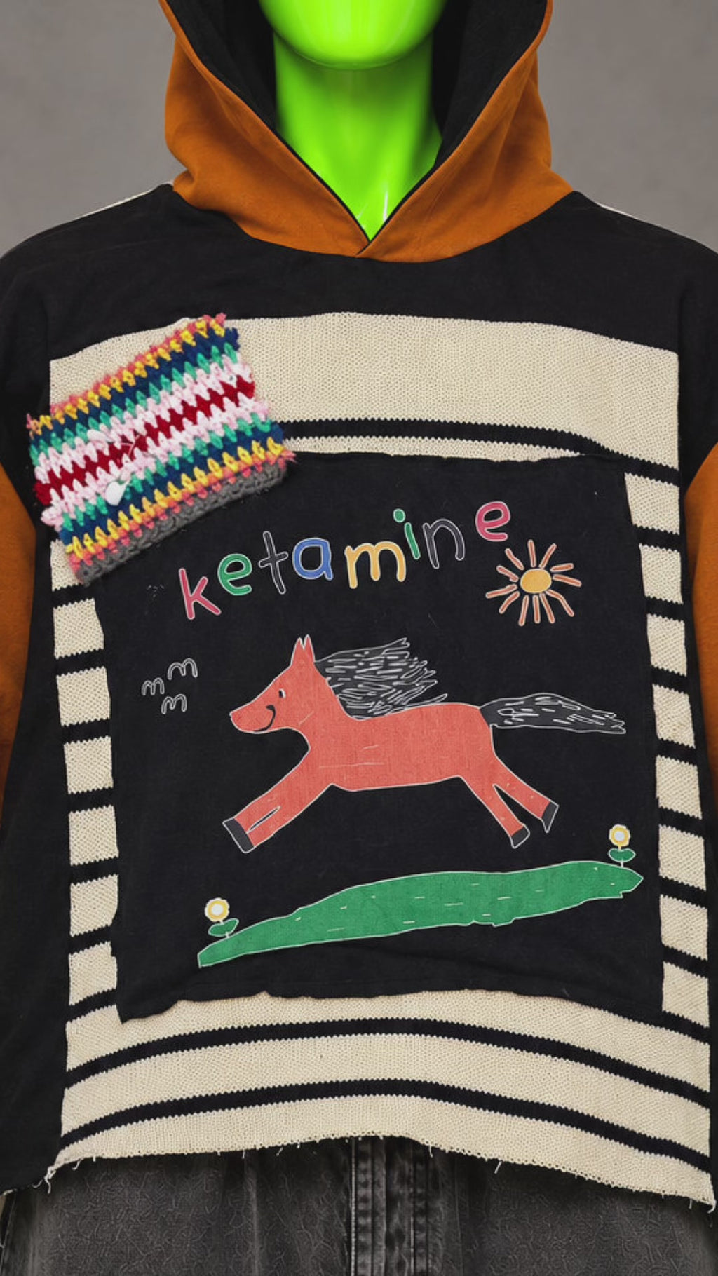 Ketamine Horse Humor Handmade Custom Reworked Hoodie | XL | 1 of 1 Streetwear | Cut & Sew