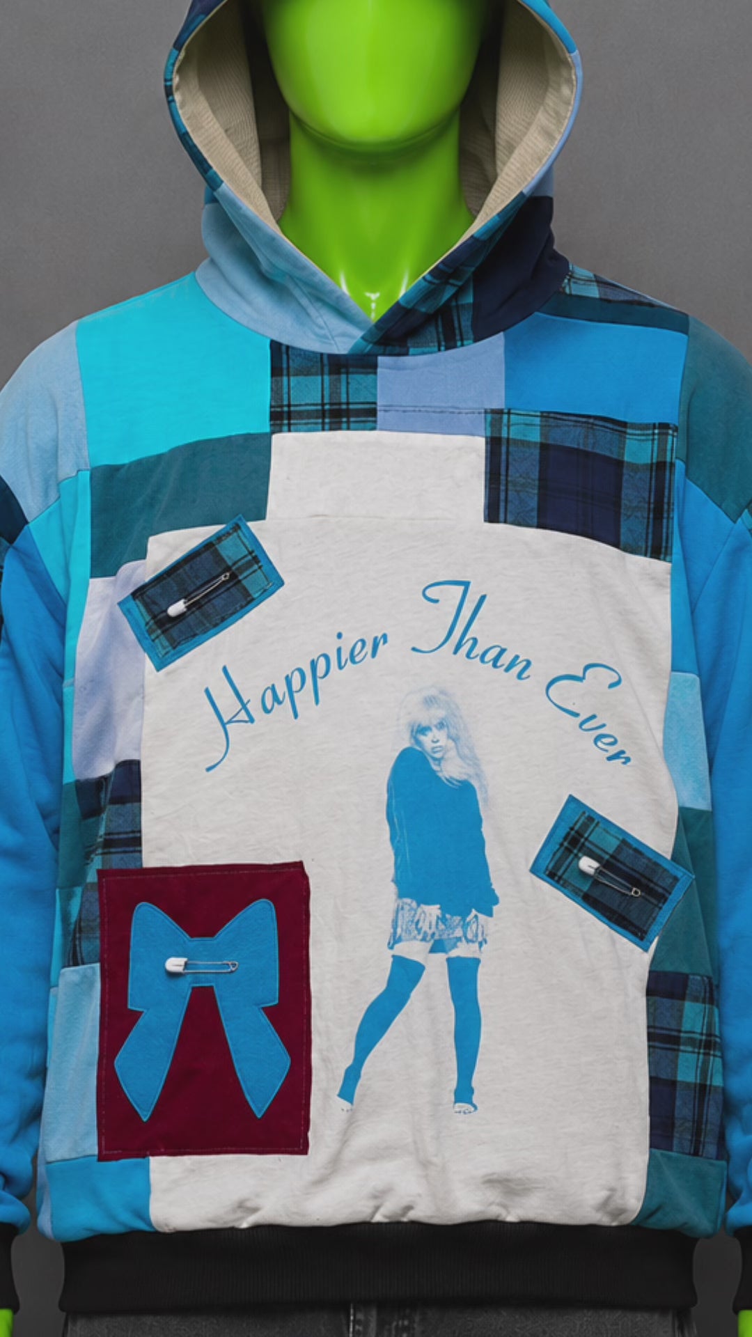 Billie Eilish Patchwork Hoodie – 90s Grunge Streetwear | Vintage Inspired | 1of1
