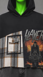 Slayer Asymmetrical Distressed Upcycled Hoodie – Metal Streetwear | Y2K Alt
