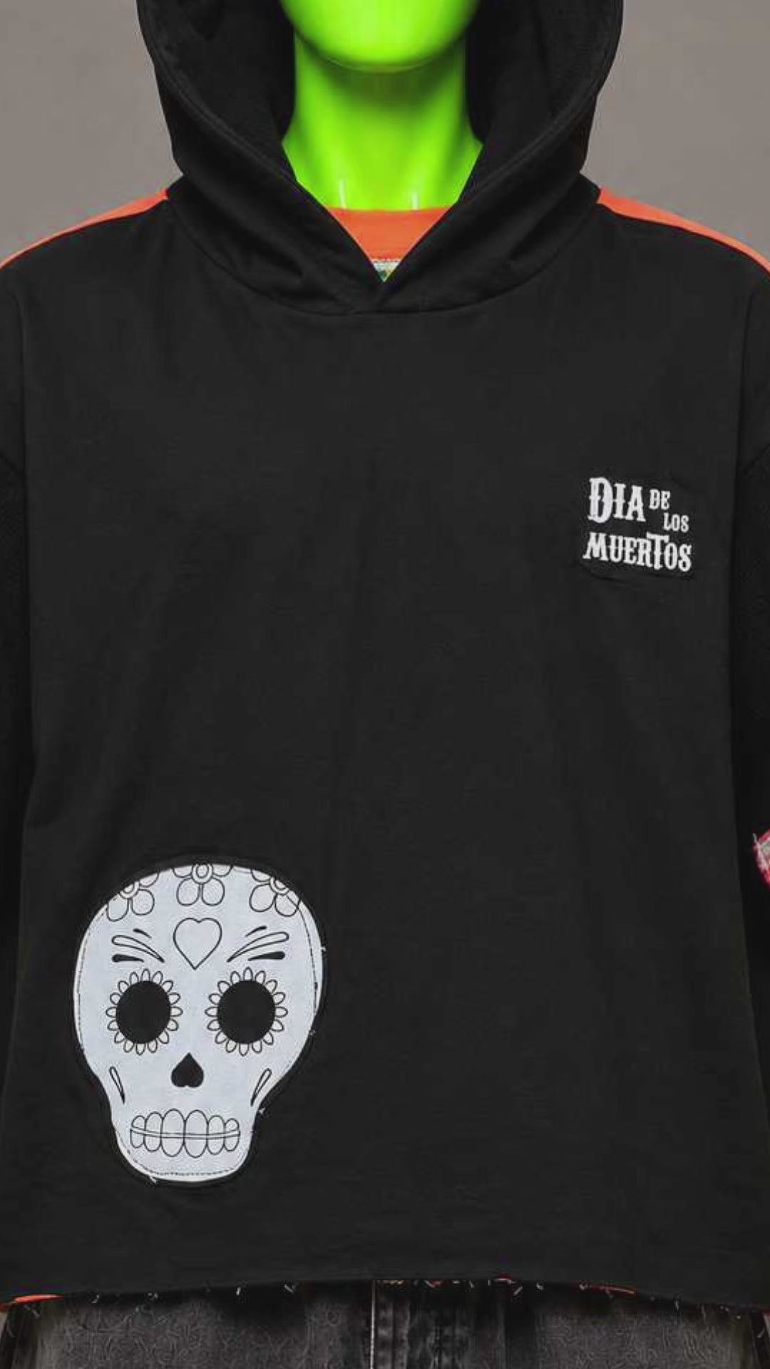 Día de los Muertos Halloween Horror Handmade Custom Reworked Hoodie | XL | 1 of 1 Streetwear | Cut & Sew