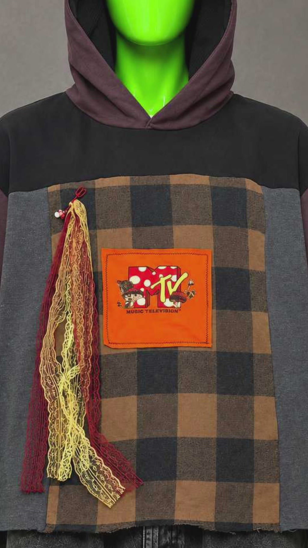 MTV Mushroom Music Nostalgia Handmade Custom Reworked Hoodie | XL | 1 of 1 Streetwear | Cut & Sew
