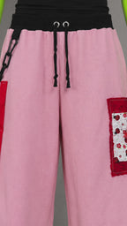 Ladybug Pink & Red Upcycled Jorts – Boho Streetwear | Y2K  | Festival Fit XS-M
