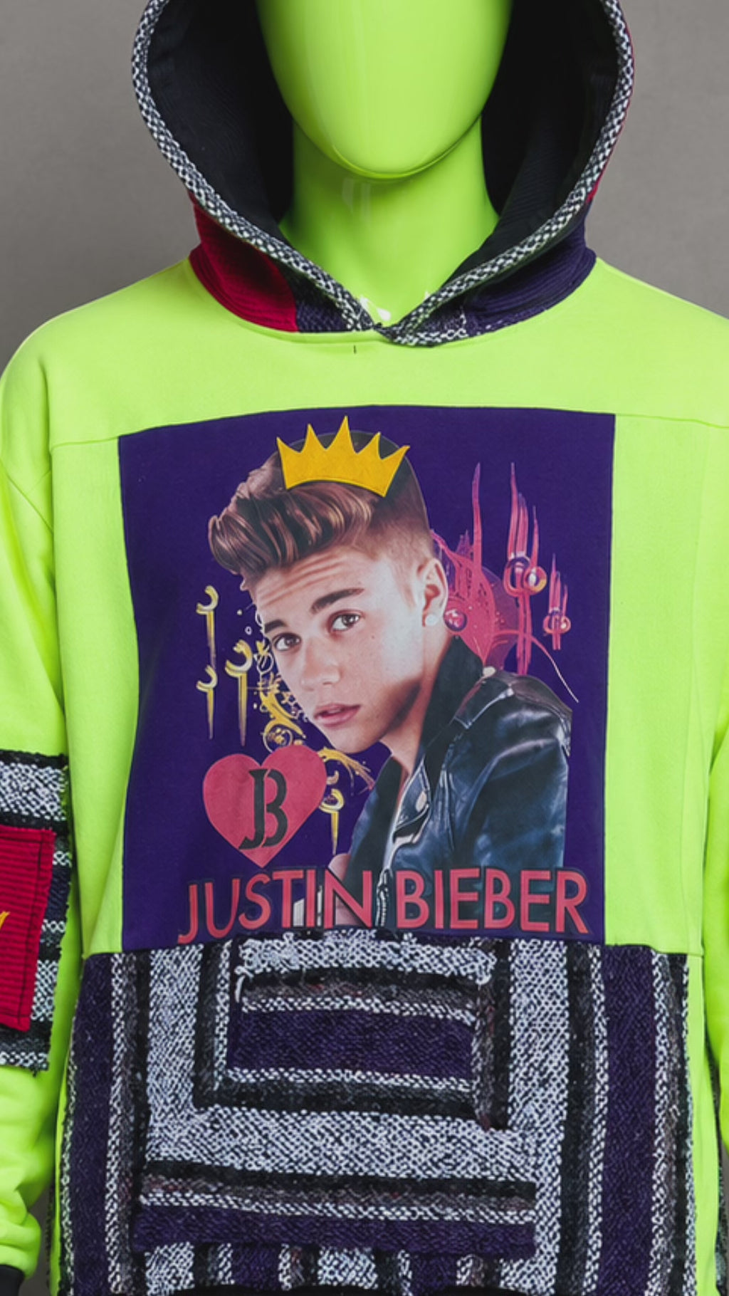 Justin Bieber Upcycled Patchwork Hoodie – Vintage Tee Streetwear | Y2K Grunge