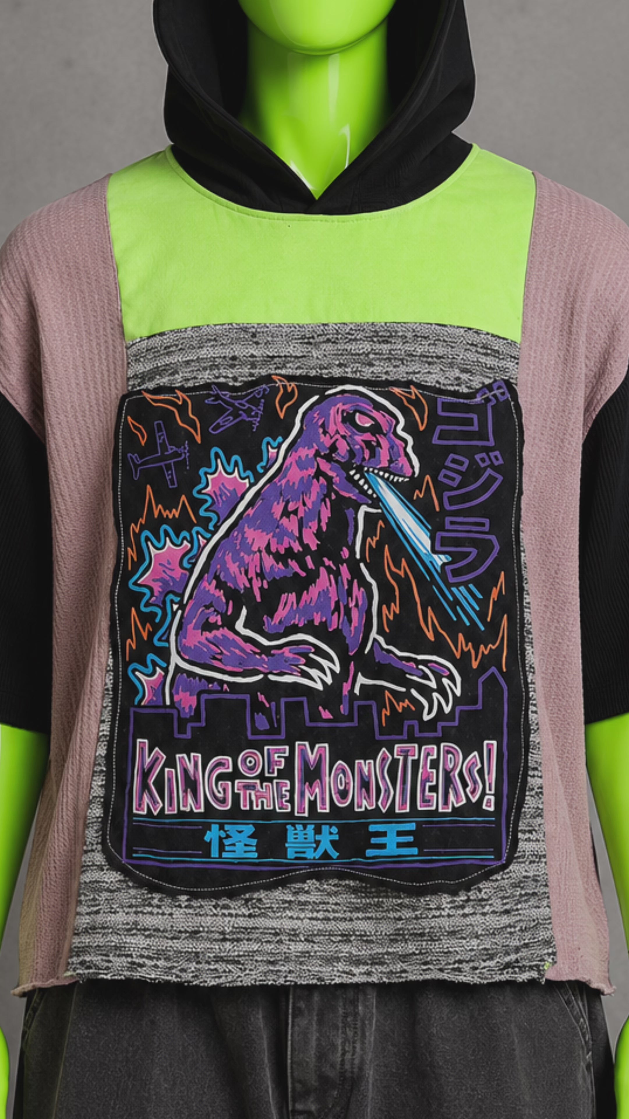Godzilla Graphic Reworked Patchwork Hoodie –  Pop Culture Streetwear | Unisex