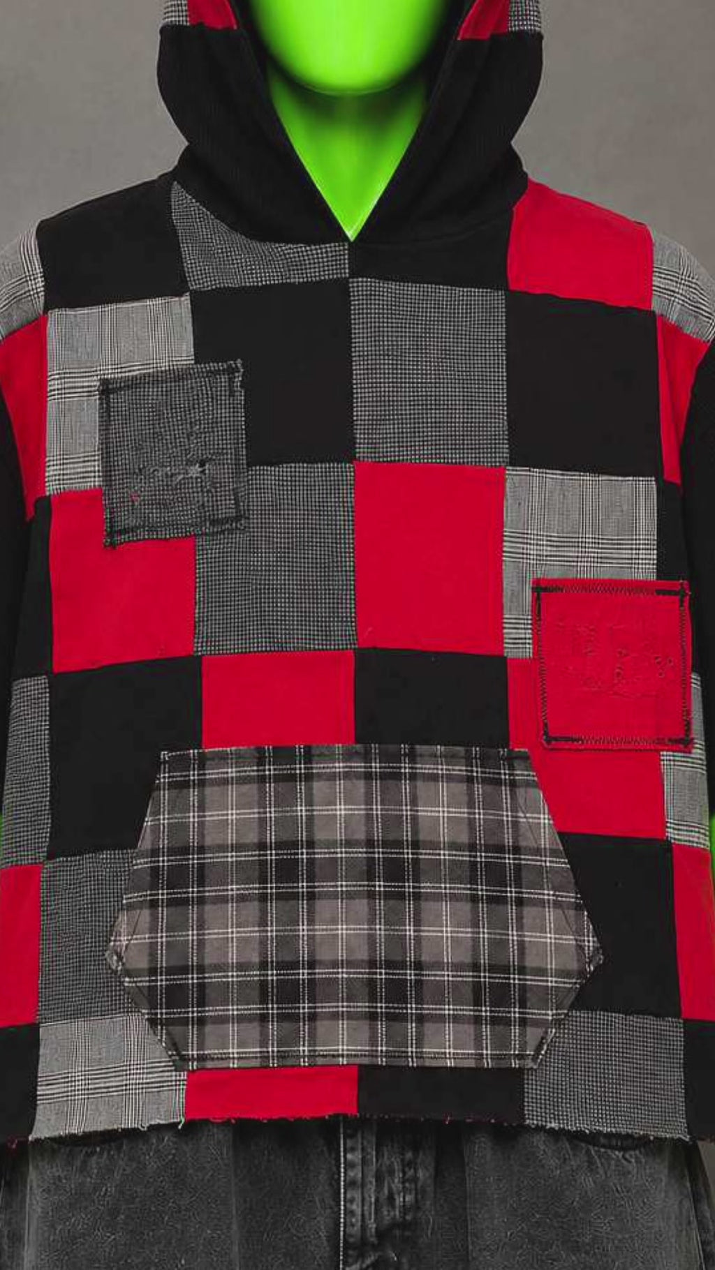 Rancid Punk Argyle Patchwork Handmade Custom Reworked Hoodie | XL | 1 of 1 Streetwear | Cut & Sew