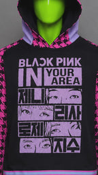 Black Pink Patchwork Hoodie – K-Pop Aesthetic | Streetwear Fit | Unisex