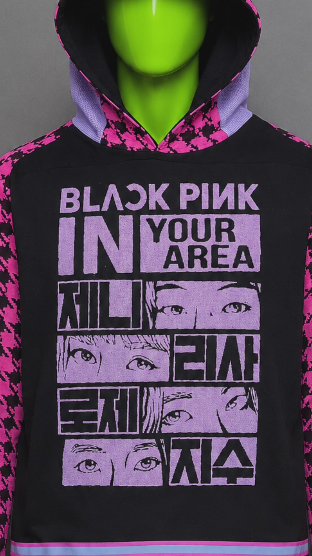 Black Pink Patchwork Hoodie – K-Pop Aesthetic | Streetwear Fit | Unisex