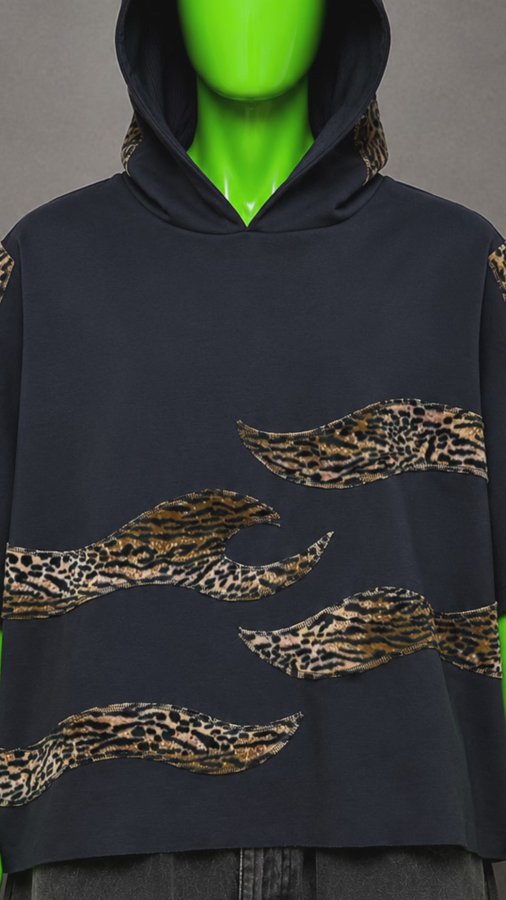 Leopard Stripe Gothic Cross Upcycled Hoodie – Reworked Streetwear | One of One