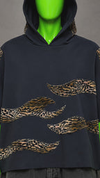 Leopard Stripe Gothic Cross Upcycled Hoodie – Reworked Streetwear | One of One