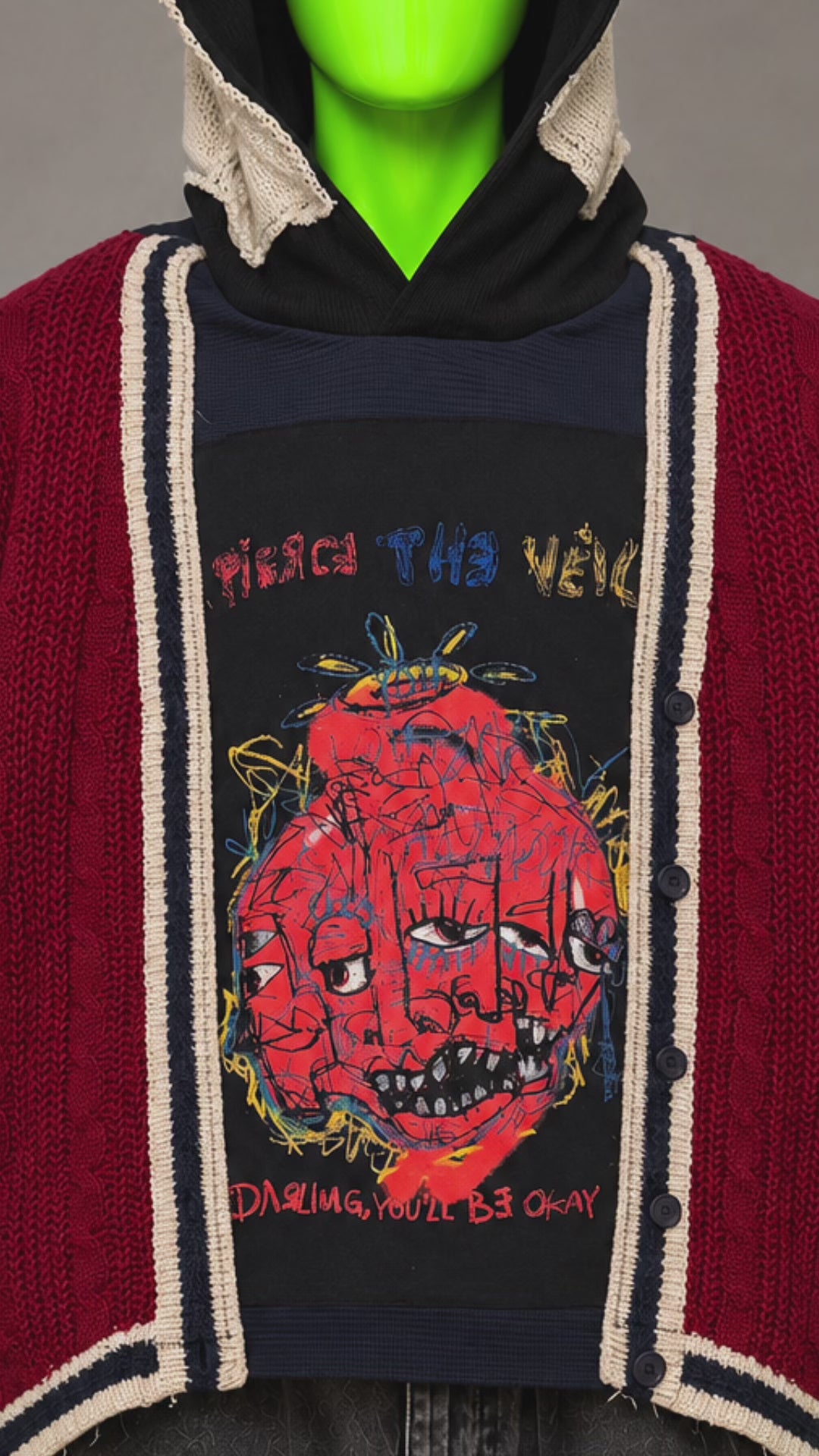 Pierce The Veil Distressed Preppy Sweater Handmade Custom Reworked Hoodie | XL | 1 of 1 Streetwear | Cut & Sew