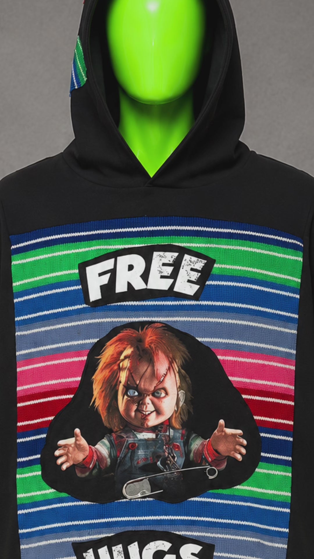 Chucky Free Hugs Halloween Handmade Custom Reworked Hoodie | XL | 1 of 1 Streetwear | Cut & Sew