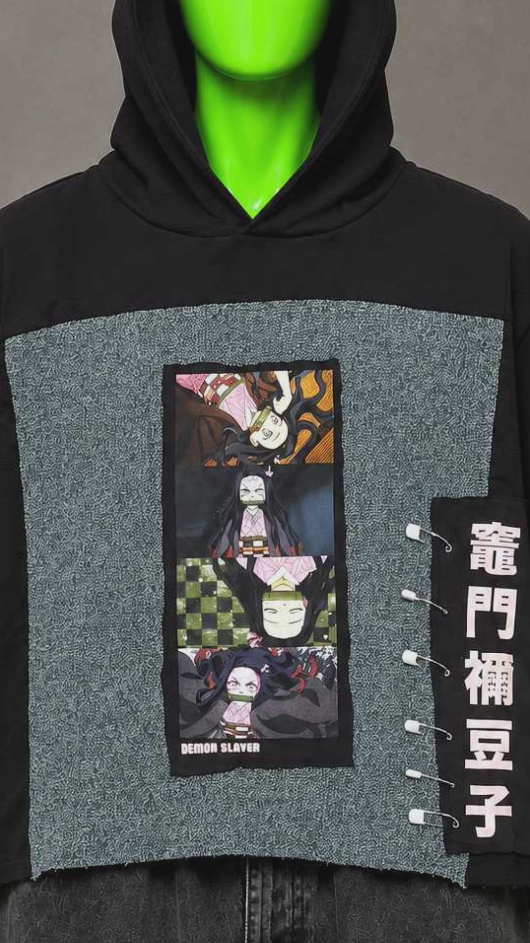 Nezuko Kamado Demon Slayer Anime Handmade Custom Reworked Hoodie | XL | 1 of 1 Streetwear | Cut & Sew