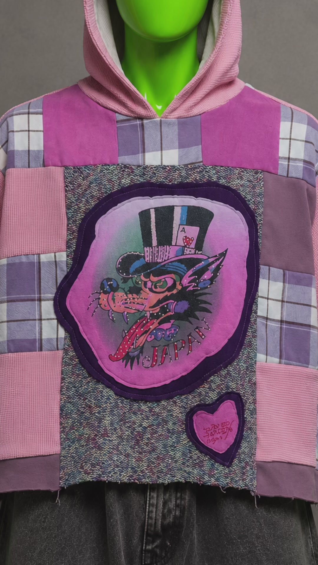 Vintage Ed Hardy Tattoo Wolf Patchwork Hoodie – Blinged Streetwear Reworked Y2K