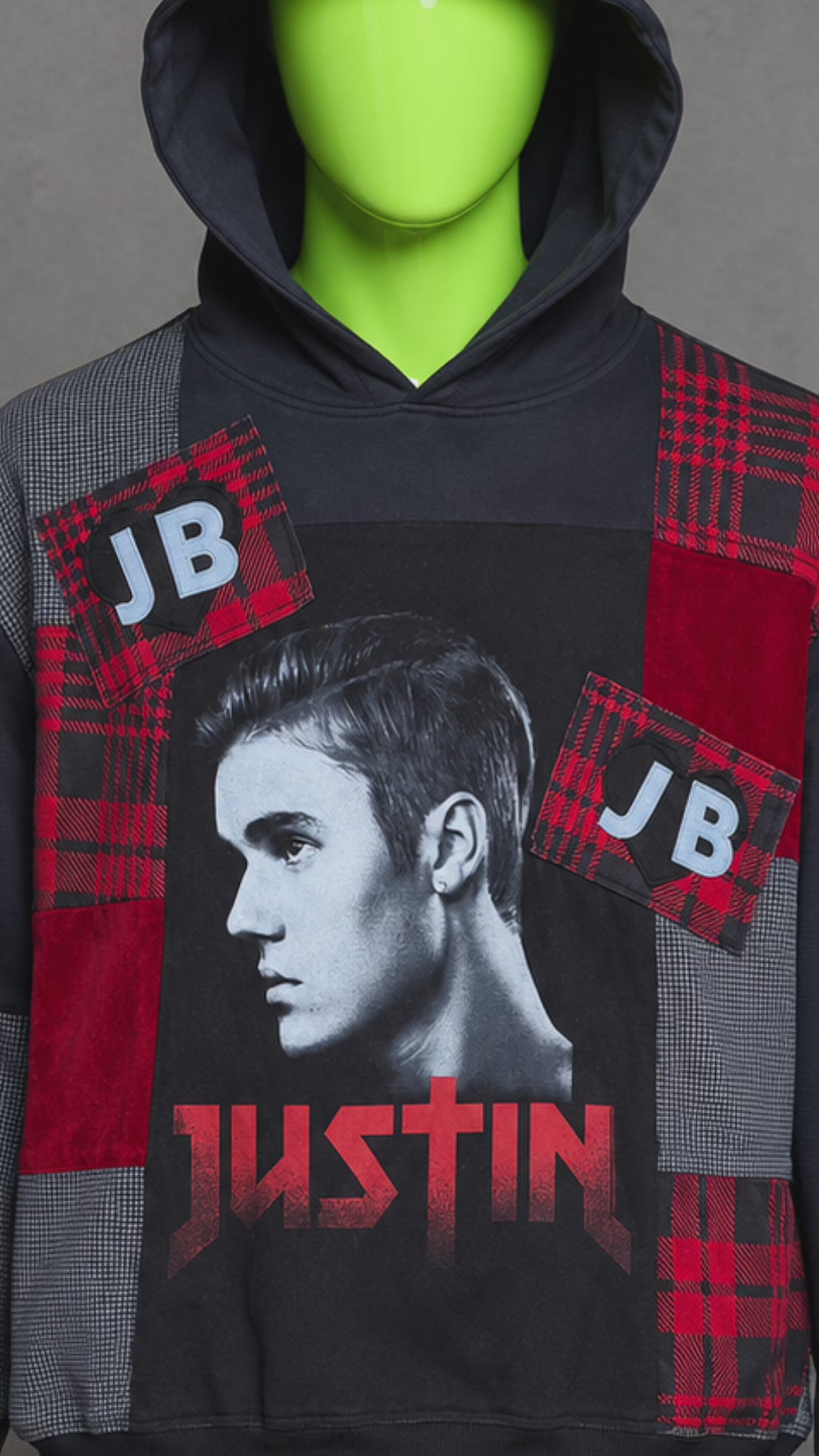 Justin Bieber Oversized Patchwork Hoodie – Y2K Vibes | 1of1 Streetwear | Unisex