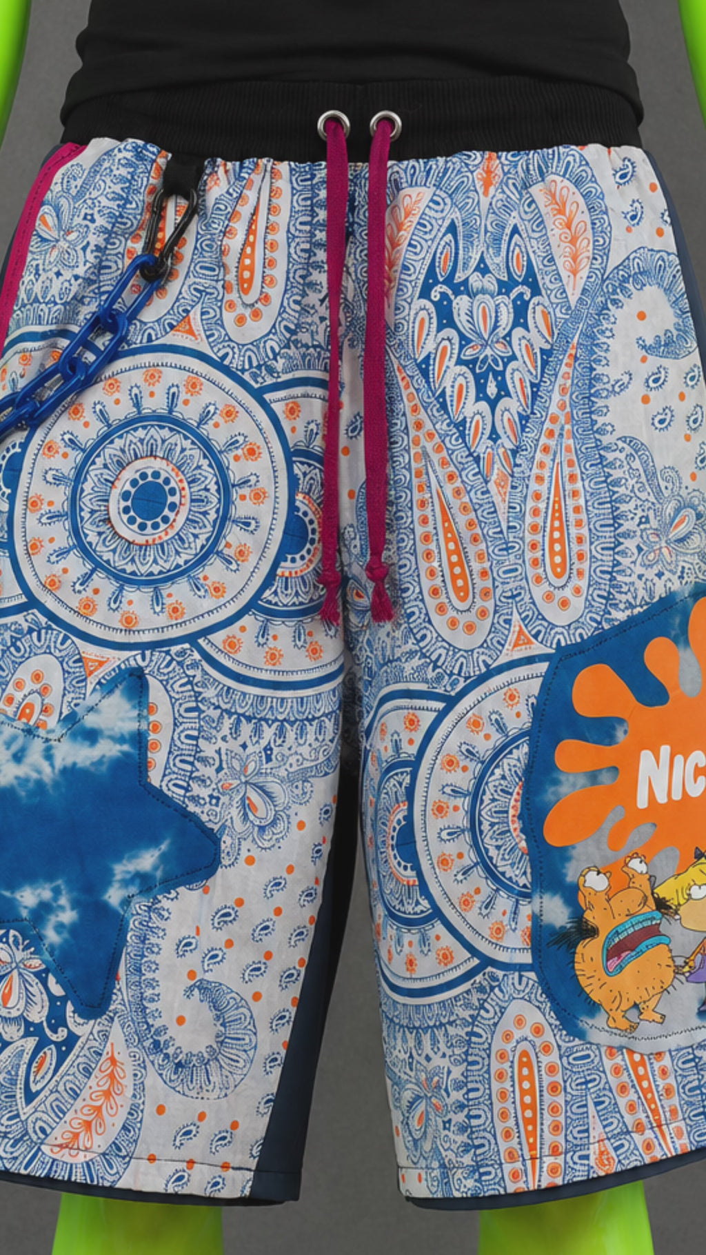 Blue Patterned Nickelodeon Upcycled Jorts | Nostalgia | Y2K Streetwear XS-M