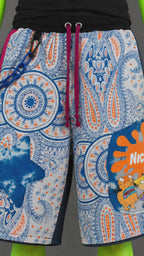 Blue Patterned Nickelodeon Upcycled Jorts | Nostalgia | Y2K Streetwear XS-M