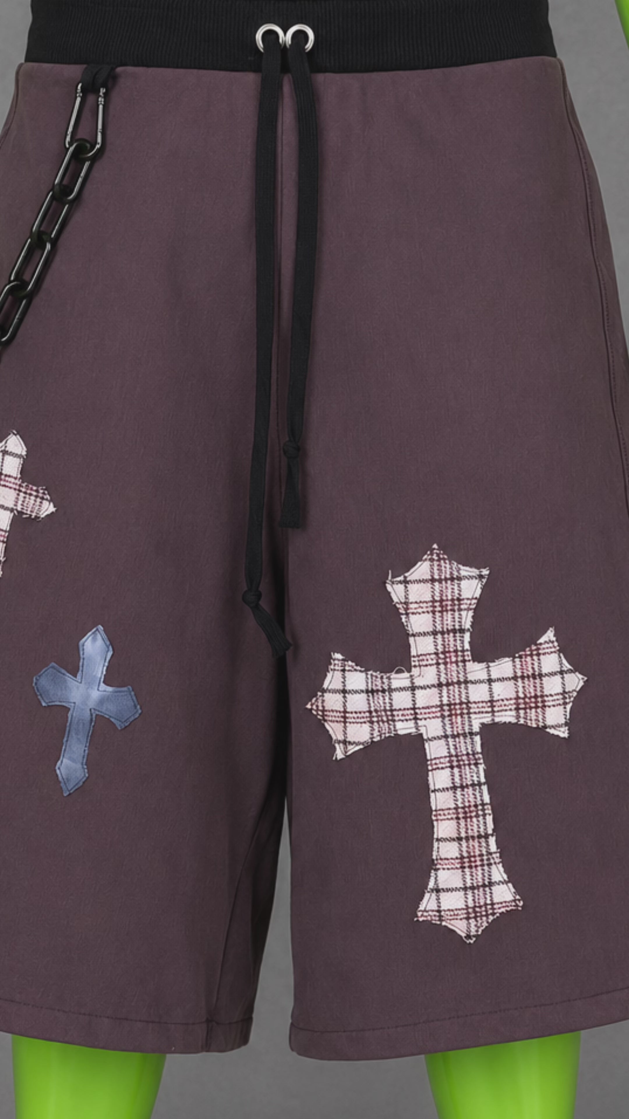 Gray Upcycled Jorts Gothic Crosses | Indie Y2K Style | 90s Streetwear L-XXL