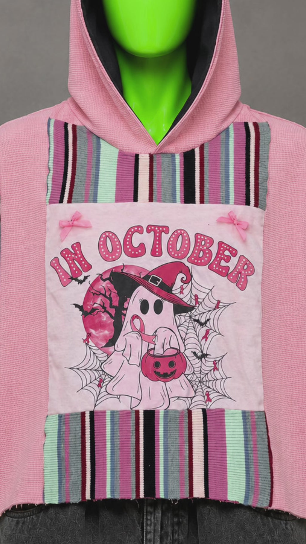 October We Wear Pink Cancer Awareness Handmade Custom Reworked Hoodie | XL | 1 of 1 Streetwear | Cut & Sew