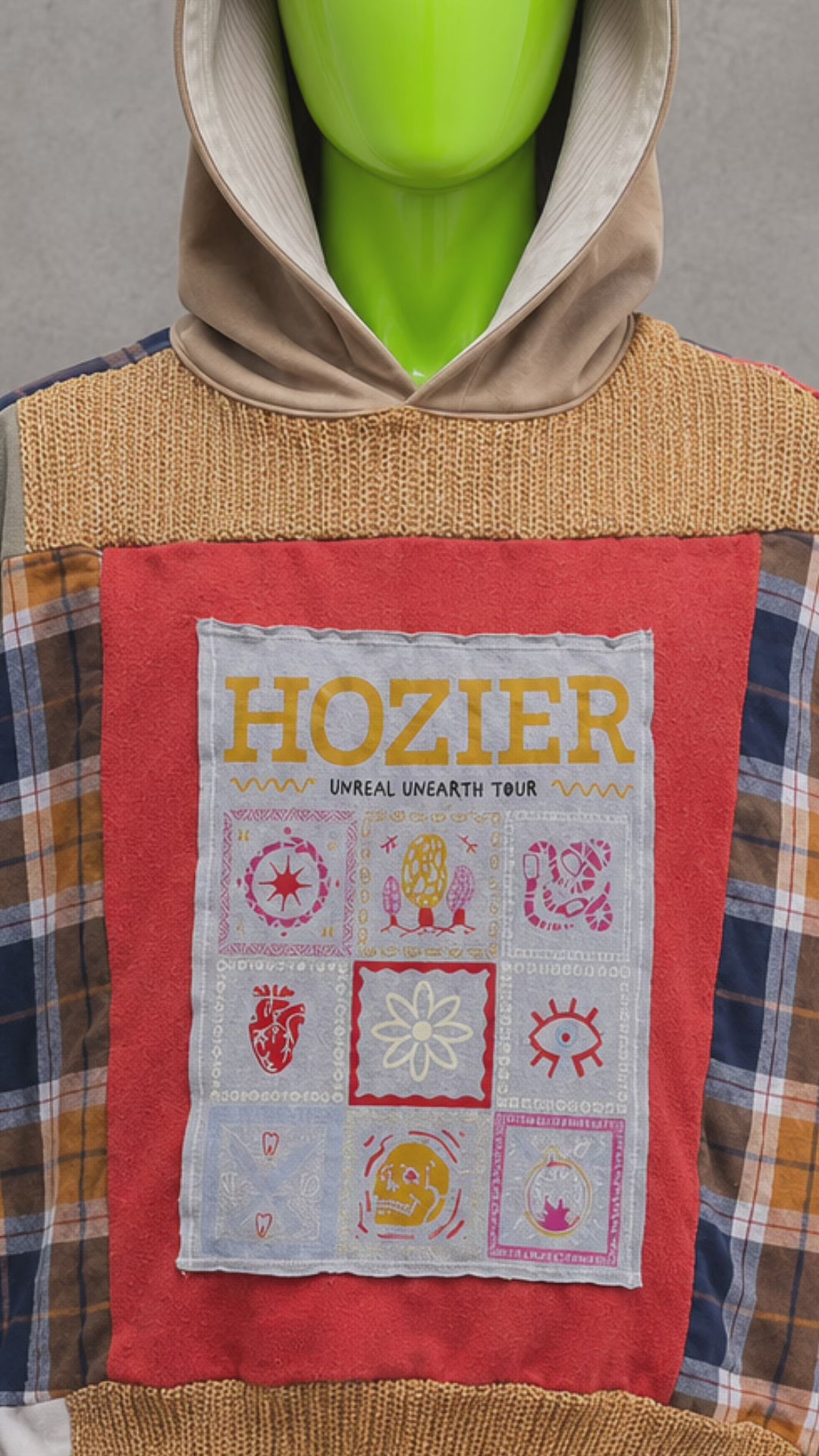 Hozier Distressed Patchwork Hoodie – Indie Folk Streetwear | Y2K Alt | Unisex