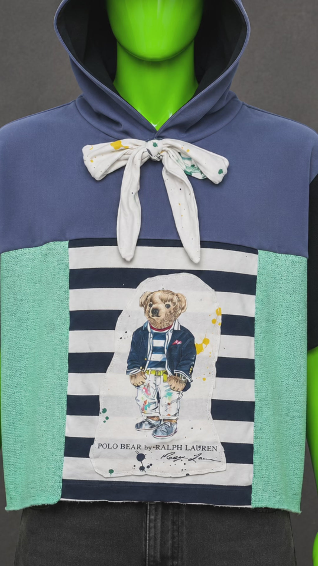 Polo Bear Ralph Lauren Upcycled Hoodie – Preppy Streetwear | Sailor Bow | 1of1