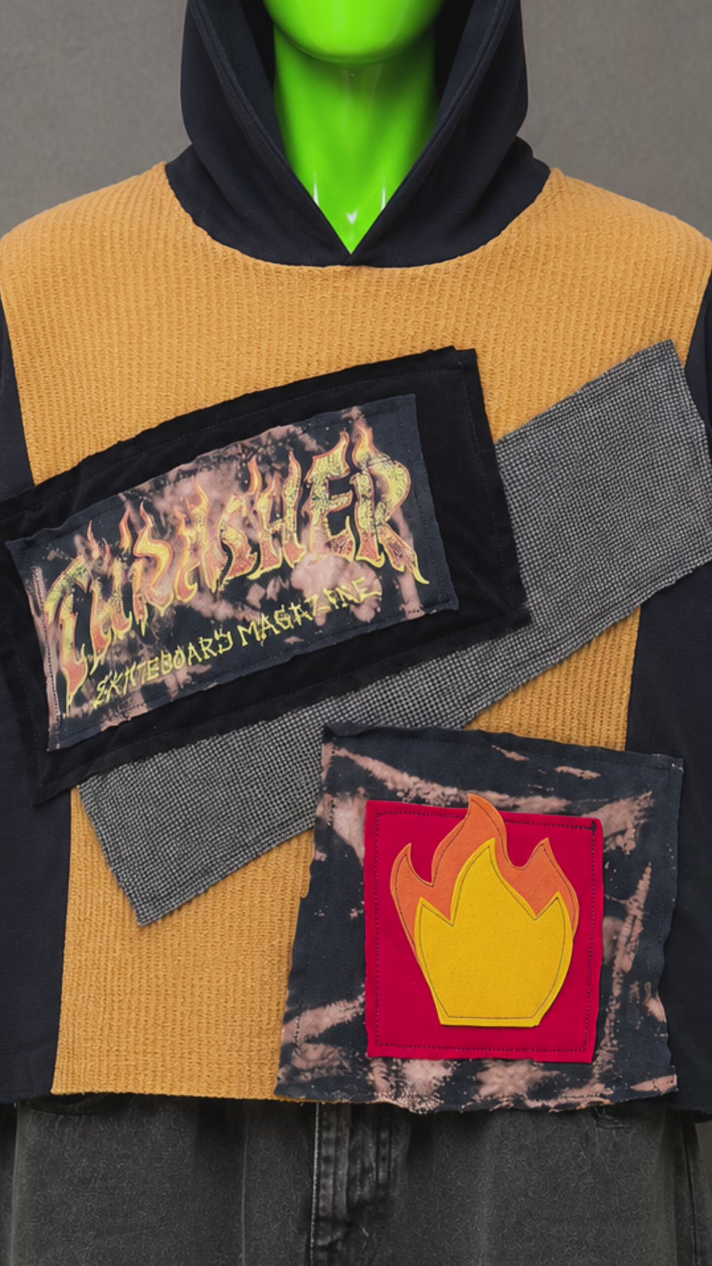 Thrasher Distressed Patchwork Hoodie – Punk Reworked Streetwear | Y2K Alt | 1of1