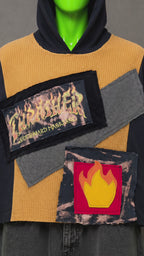 Thrasher Distressed Patchwork Hoodie – Punk Reworked Streetwear | Y2K Alt | 1of1