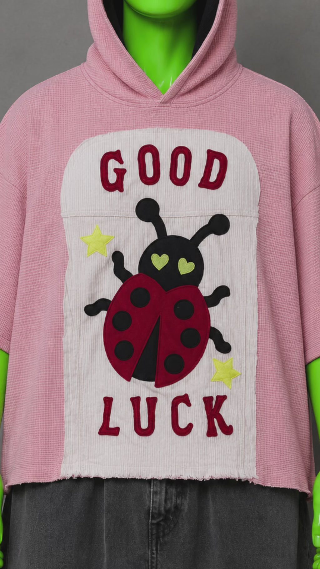 Good Luck Ladybug Upcycled Hoodie – Indie Folk Aesthetic | Streetwear Fit